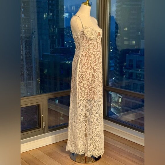 🆕 SELF-PORTRAIT 🧿 NWOT Crystal Trimmed White Fine Lace Maxi Dress, Sz US8 UK12 - Picture 7 of 16